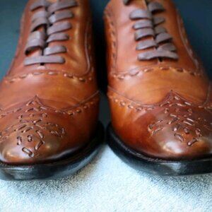Calzoleria Harris for Barneys 12 Brown Burnished Italian Oxford Mens Dress Shoes